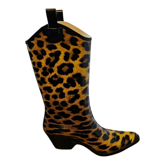 Trendy and Stylish Leopard Print Cowboy Style Rubber Rain Boots Euro S37 - Picture 3 of 10